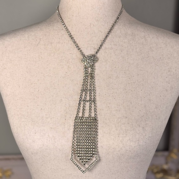 Vintage Mid-century Rhinestone Neck Tie Style Necklace 1950s - Picture 1 of 7